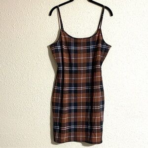 Derek Heart Brown Plaid Mini Spaghetti Strap Dress NWOT Size L (Juniors)